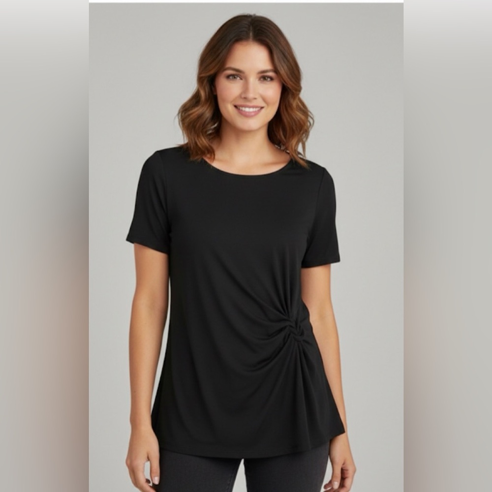 AUW Black Tie Front Short Sleeve Tee